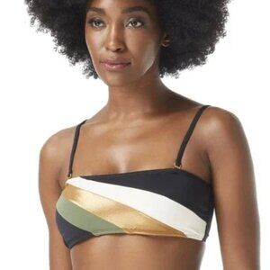 VINCE CAMUTO Gold Shimmer Color Blocked Square Neck Bandeau Swim Top S NWT